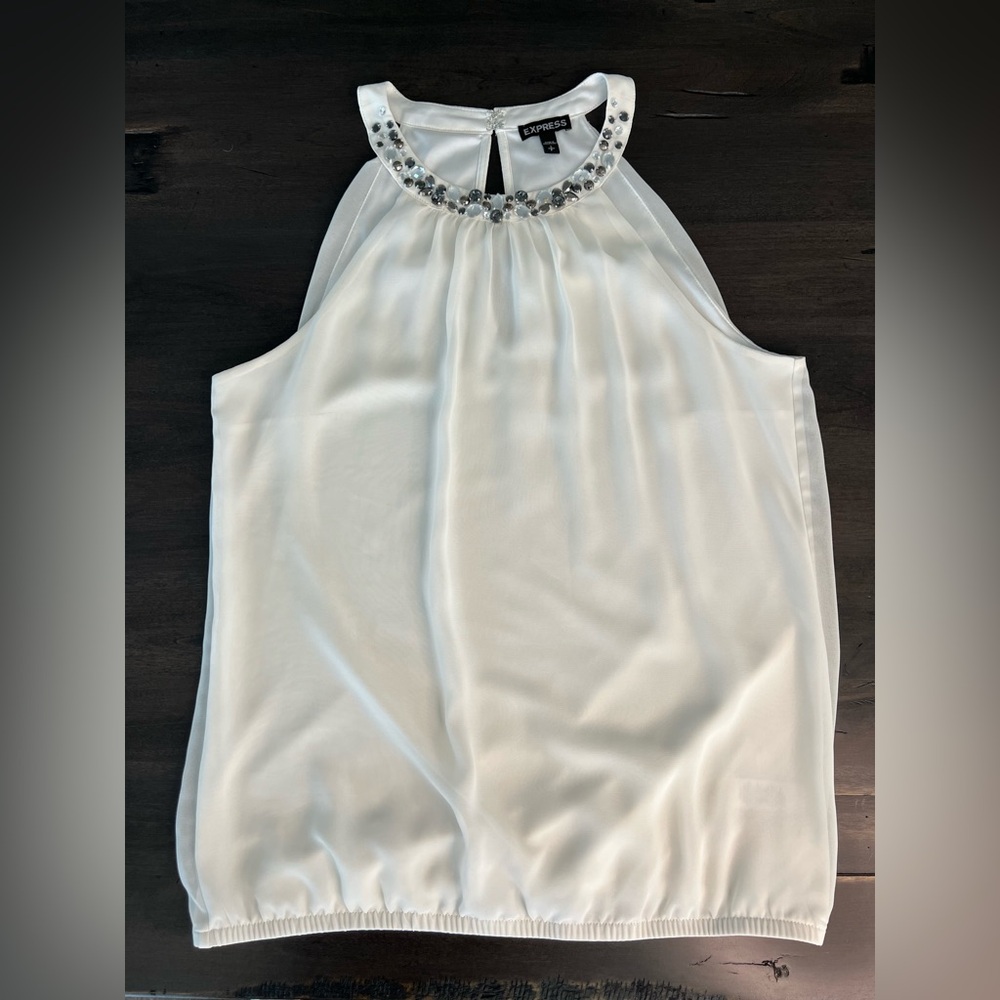 EXPRESS White Embellished Halter Top size Small